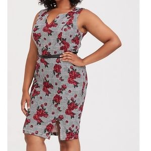 Torrid Houndstooth Plaid and Floral Bodycon Dress